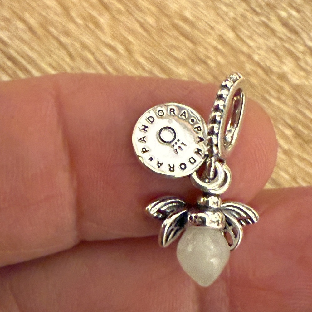 Pandora Silver Necklace Charm with White Detail